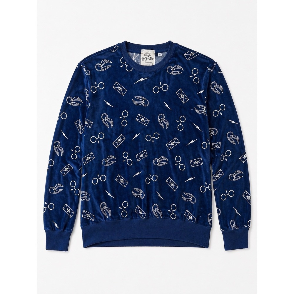 Harry Potter Wizarding World Blue Velour All Over Print Sweatshirt Small
